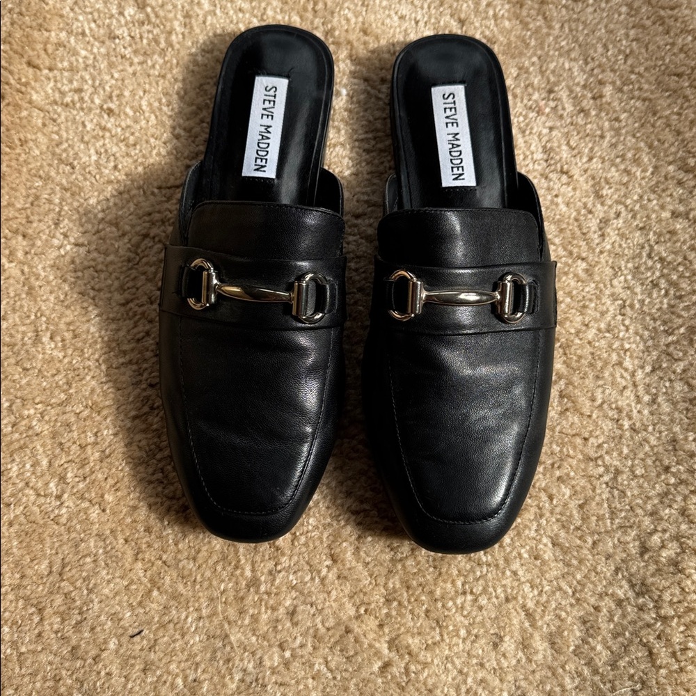Steve Madden Black Slip-On Loafers with Gold Accents